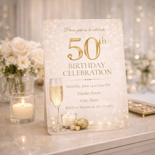 Champagne Gold 50th Glow Invitation 招待状