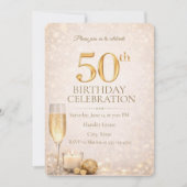 Champagne Gold 50th Glow Invitation 招待状 (正面)