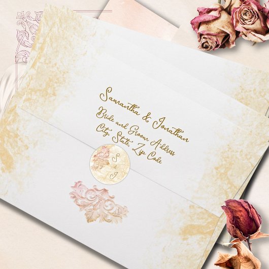 Champagne Gold Baroque Elegant Wedding ラウンドシール
