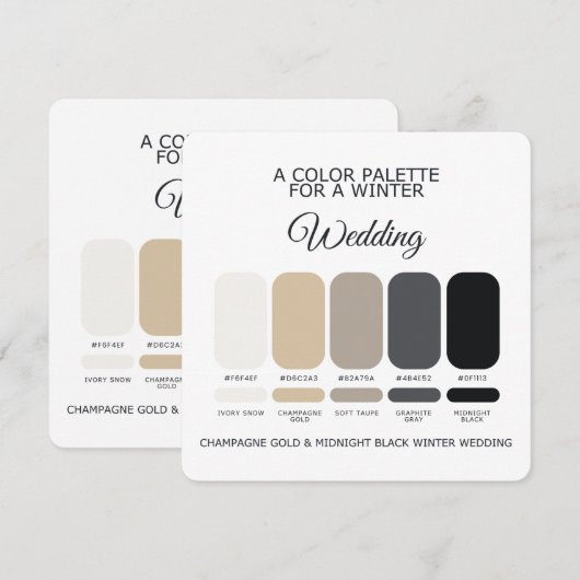 Champagne Gold Black Winter Wedding Palette Card 招待状 (正面/裏面)