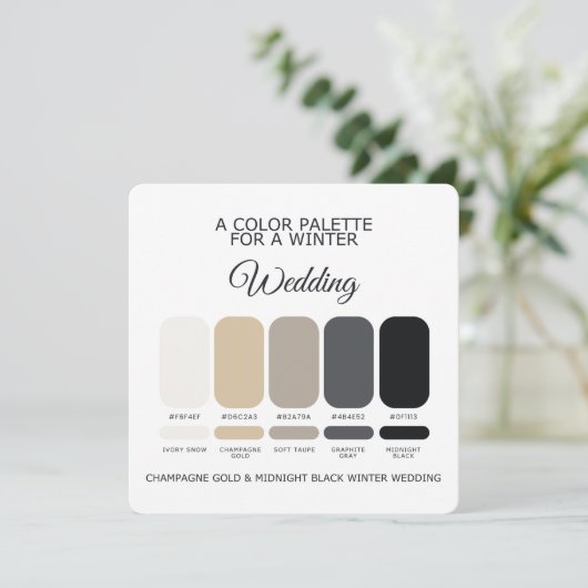 Champagne Gold Black Winter Wedding Palette Card 招待状 (スタンド正面)
