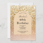 Champagne Gold Blush Pink Glitter 60th Birthday 招待状 (正面)