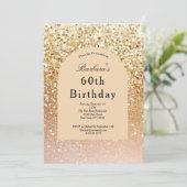 Champagne Gold Blush Pink Glitter 60th Birthday 招待状 (スタンド正面)