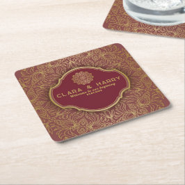 Champagne gold calligraphy romantic weeding スクエアペーパーコースター