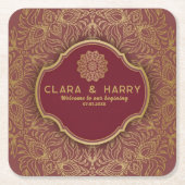 Champagne gold calligraphy romantic weeding スクエアペーパーコースター (正面)