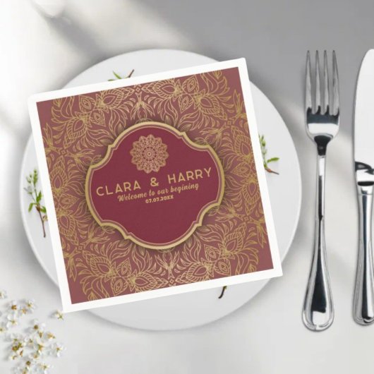 Champagne gold calligraphy romantic weeding スタンダードカクテルナプキン