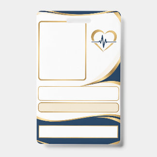 Champagne Gold & Navy Nurse ID Badge Template | Cu バッジ