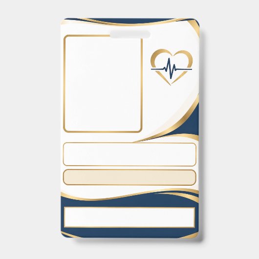 Champagne Gold & Navy Nurse ID Badge Template | Cu バッジ (正面)