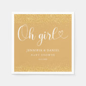 Champagne Gold Oh Girl Sparkle Confetti Heart スタンダードカクテルナプキン (正面)