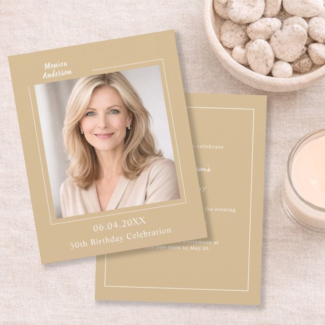 Champagne gold photo birthday invitation (クリエイターアップロード済み)