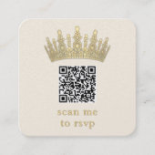 Champagne & Gold Quinceañera Crown Scan Me QR RSVP エンクロージャーカード (正面)