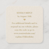 Champagne & Gold Quinceañera Crown Scan Me QR RSVP エンクロージャーカード (裏面)