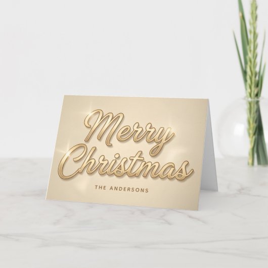 Champagne Gold Script Merry Christmas Card シーズンカード (正面)