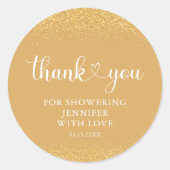 Champagne Gold Thank You Glitter Heart Sticker ラウンドシール (正面)