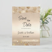 Champagne Golden Snowflakes Luxury Save the Date 招待状 (スタンド正面)