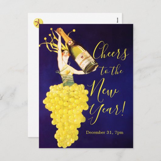 Champagne Grapes NYE Invitation Postcard シーズンポストカード (正面/裏面)