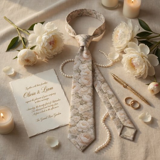 Champagne Ivory Floral Wedding ネクタイ