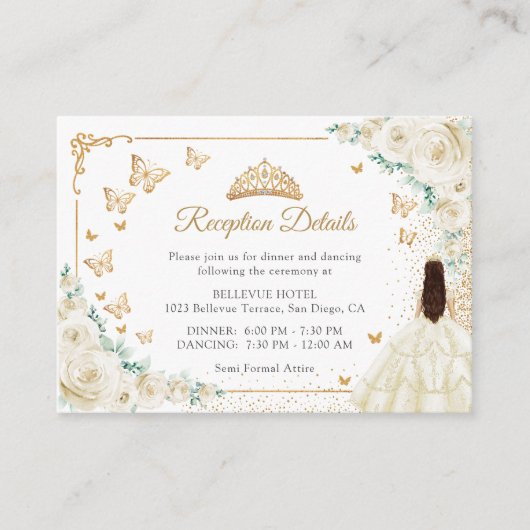 Champagne Ivory Gold Quinceanera Reception Details エンクロージャーカード (正面)