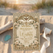 Champagne Ivory Quilted Faux Gold Ornate Wedding  招待状