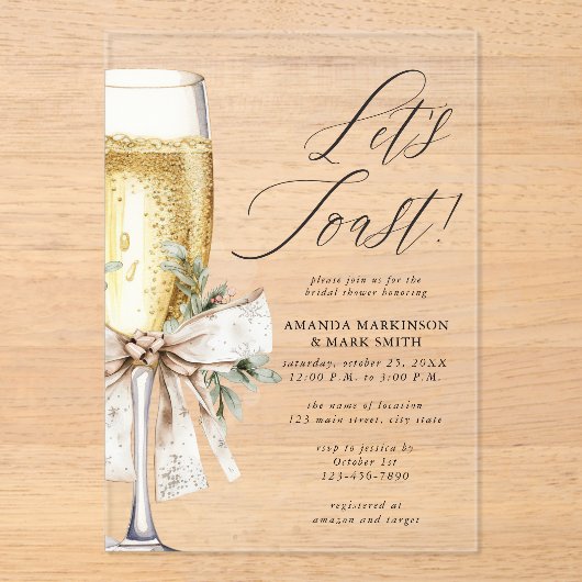 Champagne Let's Toast Winter Bridal Shower アクリル招待状 (正面)