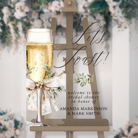 Champagne Let's Toast Winter Bridal Shower Welcome アクリルサイン