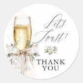 Champagne Let's Toast Winter Engagement Thank You ラウンドシール (正面)