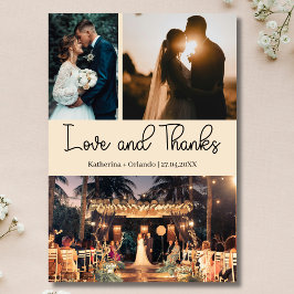 Champagne Love & Thanks Three Photo Wedding カード