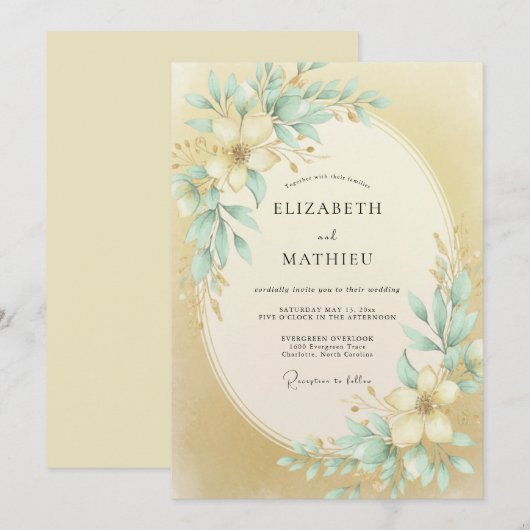 Champagne Lustrous Spring Wedding 招待状 (正面/裏面)