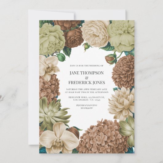 Champagne Mist, Willow Sage & Pebble Taupe Wedding 招待状 (正面)