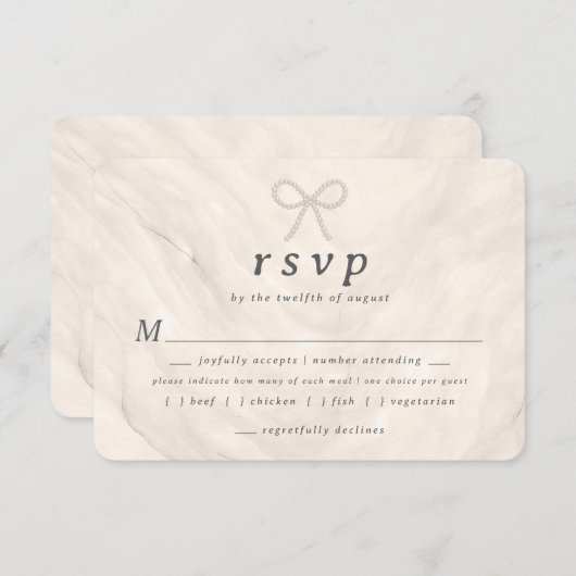Champagne Neutral Pearl Bow Meal Choice RSVP Card (正面/裏面)