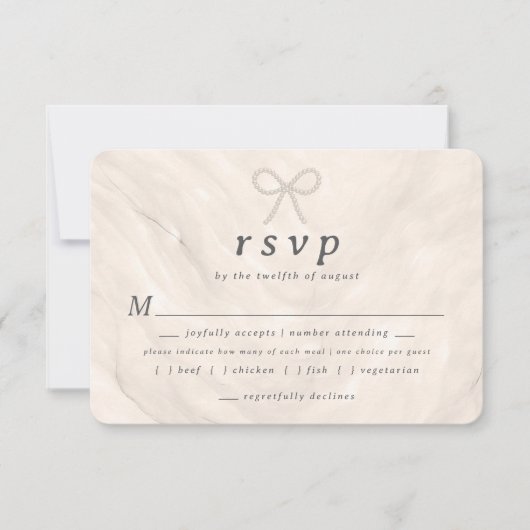 Champagne Neutral Pearl Bow Meal Choice RSVP Card (正面)