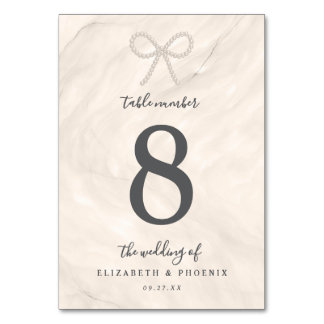 Champagne Pearl Bow Elegant Luxury Wedding テーブルナンバー