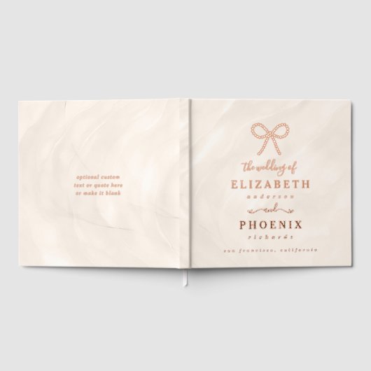 Champagne Pearl Bow Elegant Square Wedding ゲストブック (全面)