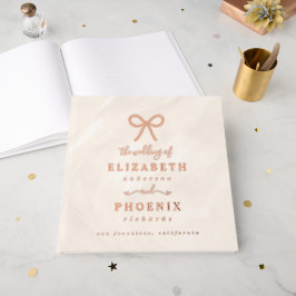 Champagne Pearl Bow Elegant Square Wedding ゲストブック