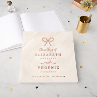 Champagne Pearl Bow Elegant Square Wedding ゲストブック