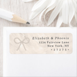 Champagne Pearl Bow Elegant Wedding Return Address ラベル