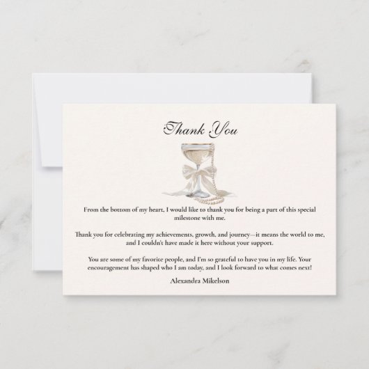 Champagne Pearl Bow Graduation サンキューカード (正面)