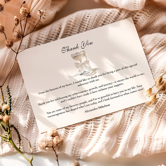 Champagne Pearl Bow Graduation サンキューカード