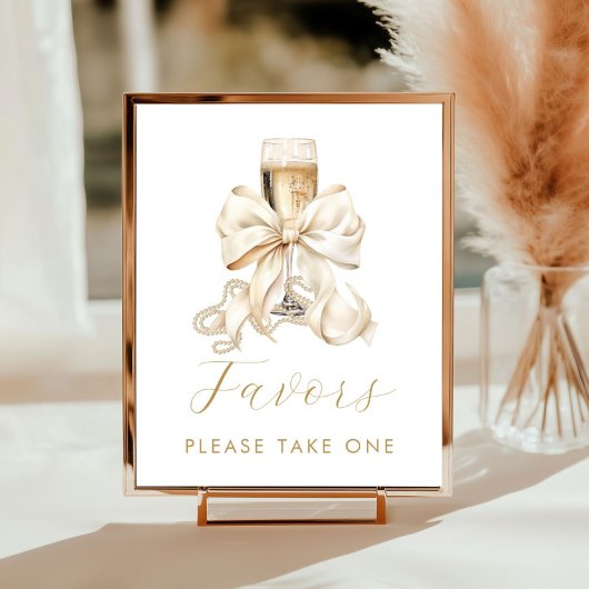 Champagne & Pearls Bridal Shower Favor Sign ポスター