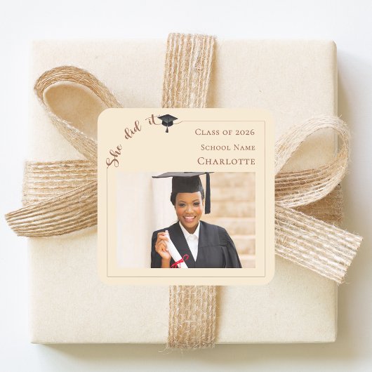 Champagne photo Graduation Party スクエアシール