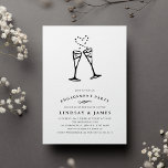 Champagne Pop | Engagement Party Invitation 招待状<br><div class="desc">Elegant and festive engagement party invitations in chic black and white feature an illustration of two champagne flutes joined by an effervescent heart,  with your party details in classic black. Cards reverse to a dainty pattern of vines and buds in matching black and white.</div>