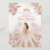 Champagne Princess Dress Dusty Rose Quinceañera 招待状 (正面/裏面)