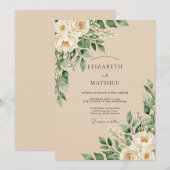 Champagne Refined Floral Rustic Wedding 招待状 (正面/裏面)