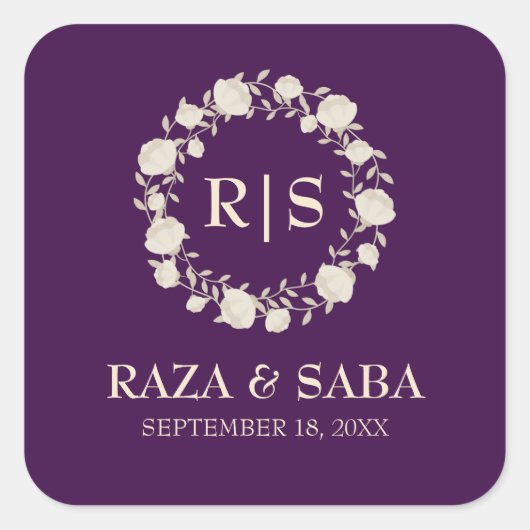 Champagne Royal Plum Wedding スクエアシール (正面)