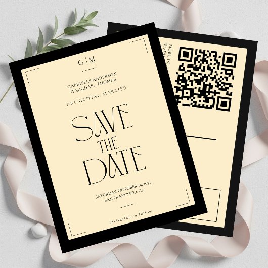 Champagne Silk Cream Art deco Save The Date  ポストカード
