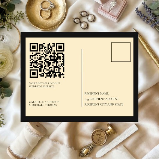 Champagne Silk Cream Art deco Save The Date  ポストカード