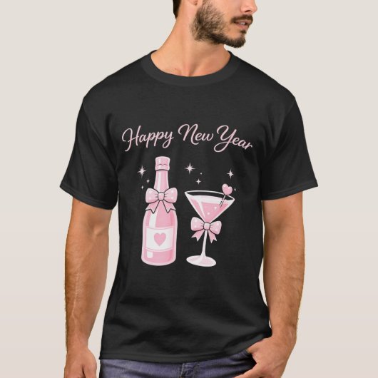 Champagne Swea Martini Coquette Happy New Year Par Tシャツ (正面)