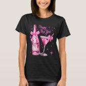 Champagne Swea Martini Coquette Happy New Year Par Tシャツ (正面)