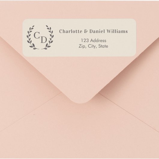 Champagne taupe monogrammed wreath return address ラベル