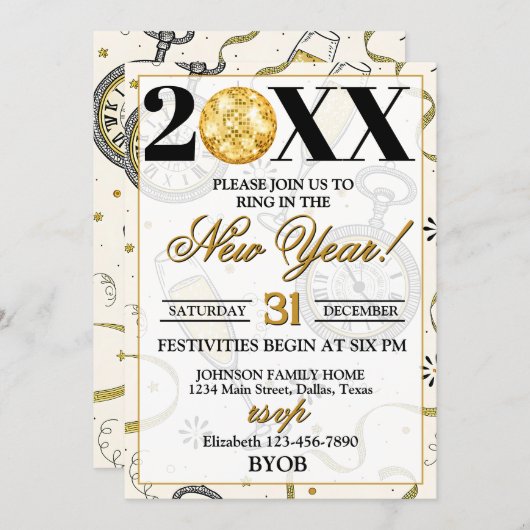 Champagne Toast 2026 New Years Eve Party 招待状 (正面/裏面)